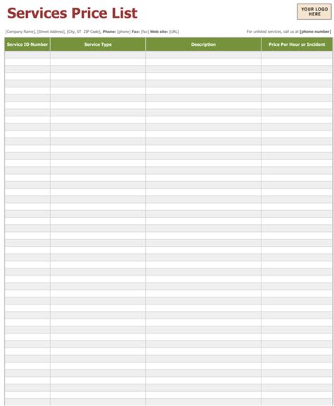 price list template  price lists  word  excel