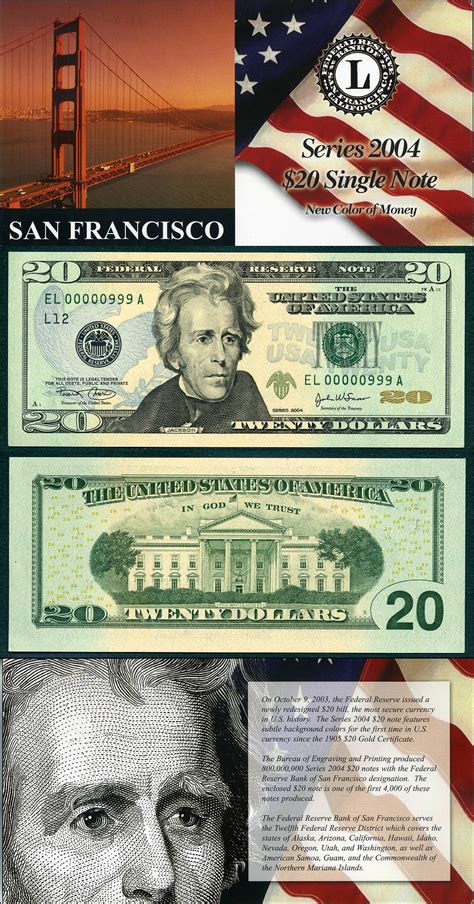 You have to see what's new this season! 2004 $20 Federal Reserve Note S/N EL 00000999 A New color of Money San Francisco eBay 7-16-2018 CLRR