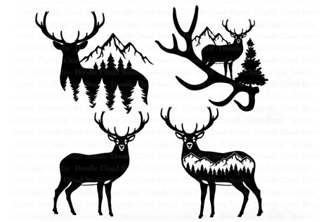 Download Deer in Forest Silhouette SVG, Nature Scene SVG Cut Files ...