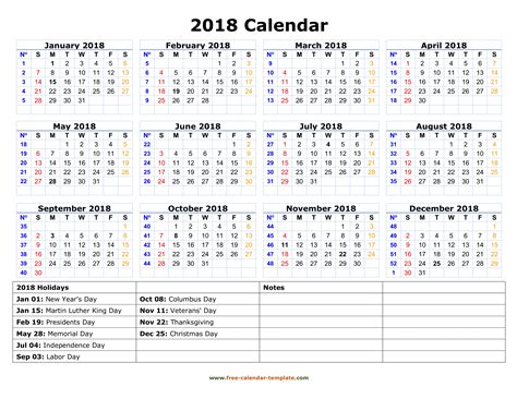 2018 Calendar Template Word With Holidays Hq Printable