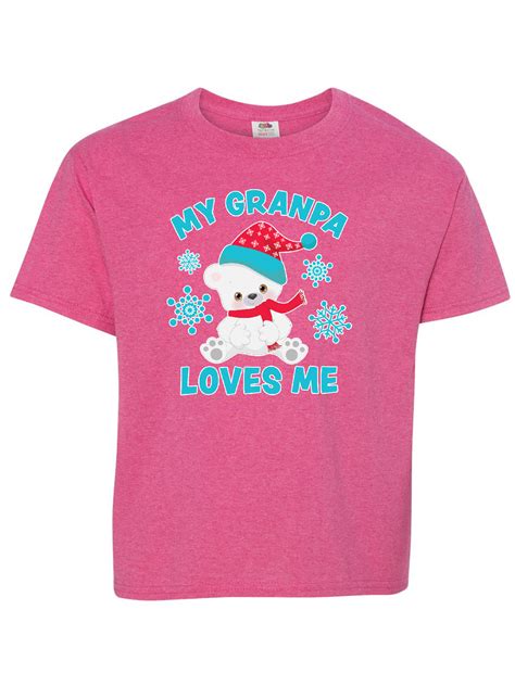 Inktastic Polar Bear My Granpa Loves Me In Santa Hat With Snowflakes Youth T Shirt