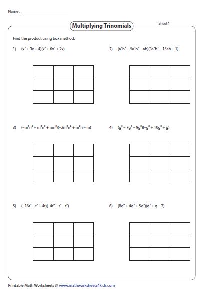 Multiplying Binomials Box Method Worksheet