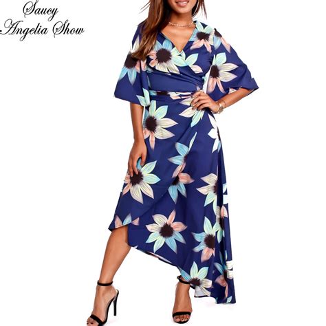 Saucy Angelia Women Summer Dress Sexy Irregular Deep V Print Vestidos