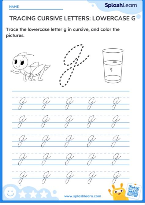 Tracing Cursive Letters Lowercase G Ela Worksheets Splashlearn