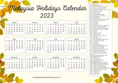 Malaysia Public Holidays 2023 Malaysia Calendar 2023 ️