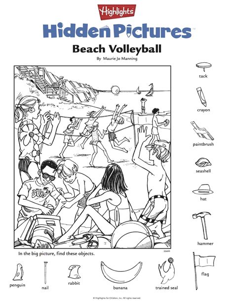 The Hidden Pictures Beach Volleyball Coloring Page