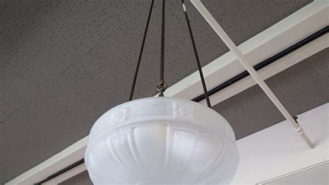 The design uses tiers of square, white frosted glass to enclose twin light bulbs. Hanging Ceiling Light Fixture w/Frosted Glass Dome (already removed from ceiling) - Oahu Auctions