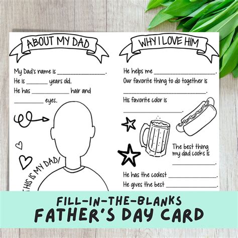 Fathers Day Card Fill In The Blanks All About Dad Etsy