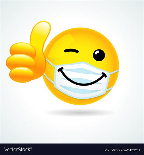 Smile Winking In Medical Mask Showing Thumb Up Vector Image