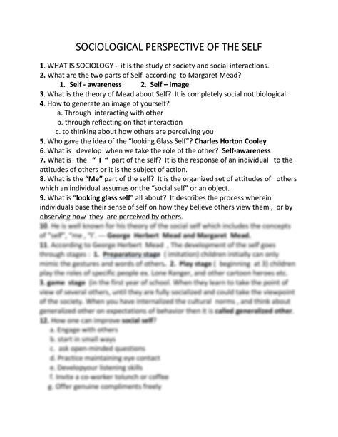 Solution Sociological Perspective Of The Self Study Material Studypool