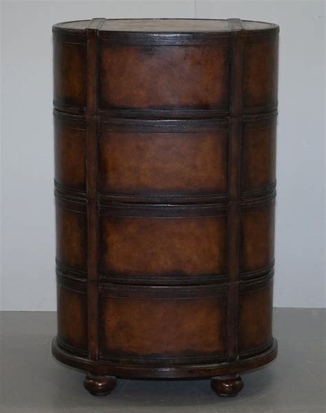 Fully Restored Oval Tallboy Chest Of Drawers In Hand Dyed Brown Leather