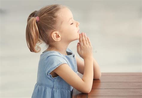 Cute Little Girl Praying At Home Stock Photo Image Of