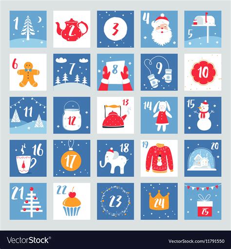Christmas Advent Calendar Countdown Poster Vector Image