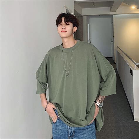 Korean Oversized T Shirt Mens Fashion Plain Cotton O Collar T Shirt Mens Street Casual Short