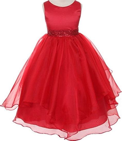 Flower Girl Dress Asymmetric Ruffles Satin And Organza Dress Red 12 Cb302