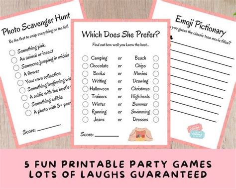 5 Printable Sleepover Games Party Games For Teenage Girls And Tweens Slumber Party Games Pajama P