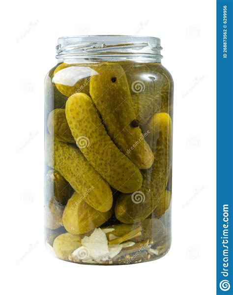 Pickled Cucumbers In Glass Jar Isolated Fermented Marinated