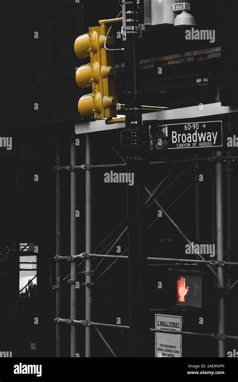 New York December 2017 Traffic Light On Broadway Street Stock Photo