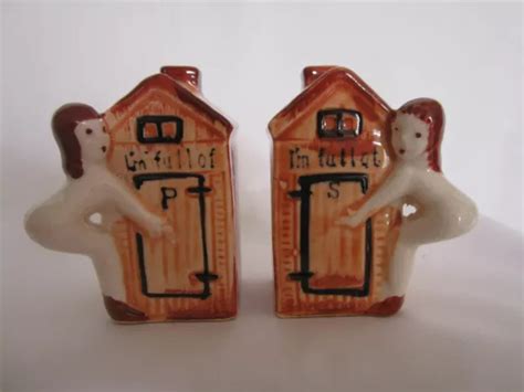 Ceramic Outhouse Salt And Pepper Shakers S Nude Lady On Each