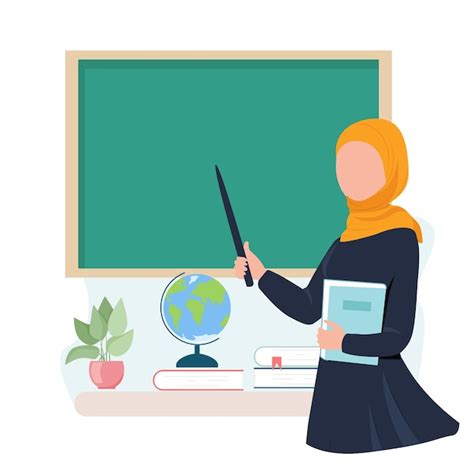 Premium Vector Muslim Teacher Near Blackboard Back To Cshool Illustration