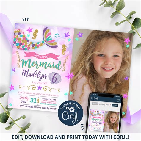 Mermaid Invitation Mermaid Birthday Invitation Printable Etsy