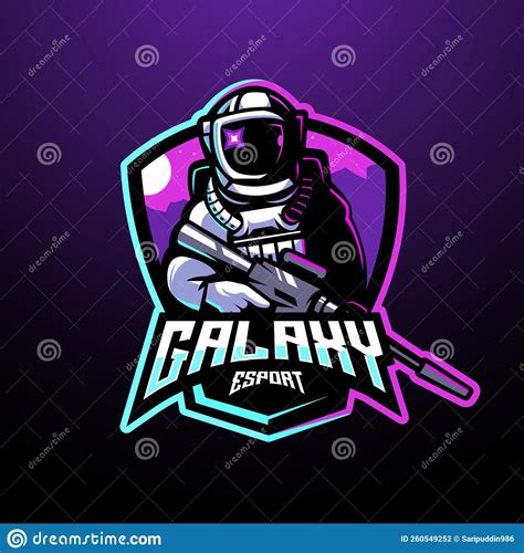 Astronaut Galaxy Holding Gun Esport Mascot Logo Stock Vector