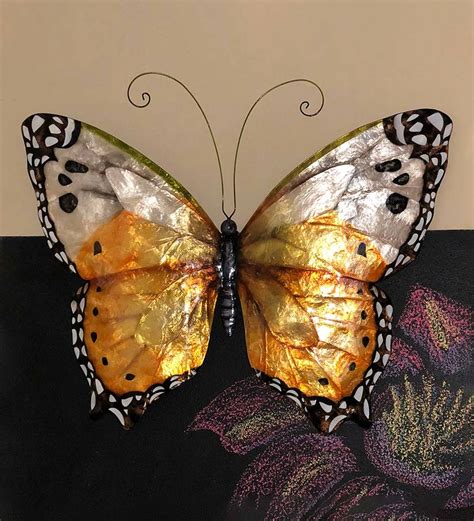 Metal And Capiz Monarch Butterfly Wall Art Eligible For Shipping