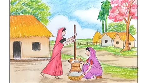 Check out the tutorial from farjana drawing academy. How to draw village scenery step by step / oil pastel ...