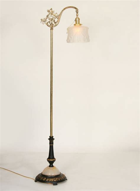 Antique Black Gold And Polished Brass Bridge Floor Lamp C1920