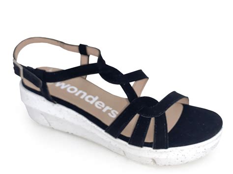 Wonders 8251 Cross Platform Sandal Black The Shoe Spa