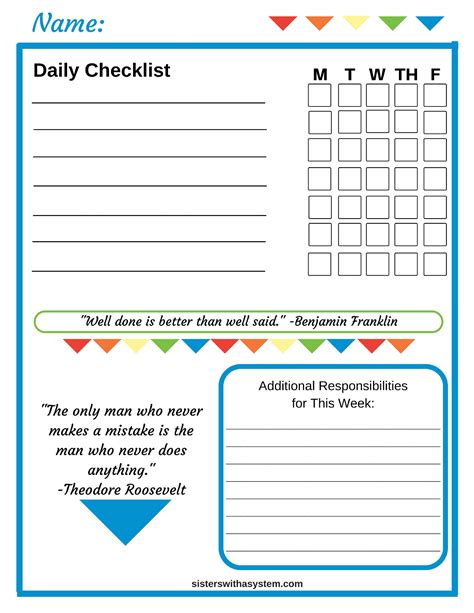Checklist Sample For Kids
