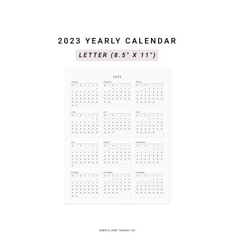 2023 Calendar Us Letter Size 2023 Year At A Glance 2023 Etsy