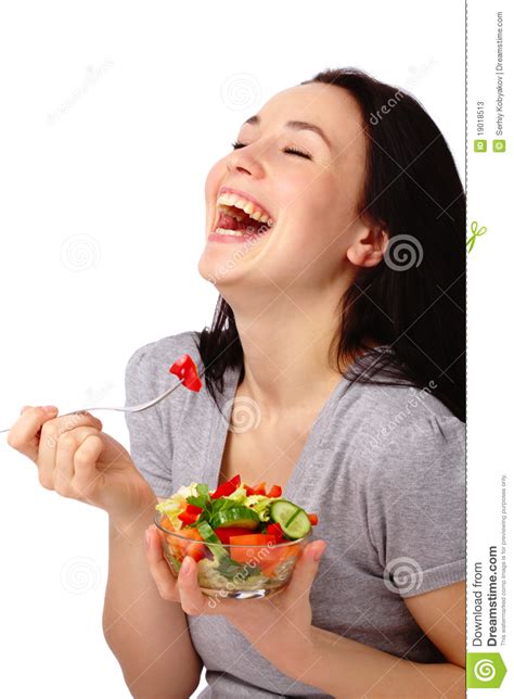 Young Attractive Woman Eats Vegetable Salad Stock Image - Image of ...