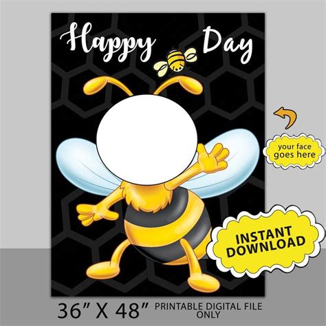 Printable Bee Theme Photo Booth Frame Black Yellow Bee Photo Etsy