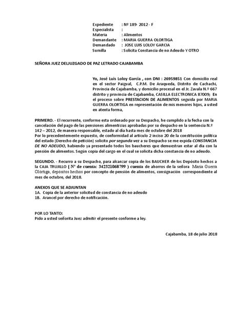 Constancia De No Edeudosdoc Julio 2018 Demanda Judicial Virtud