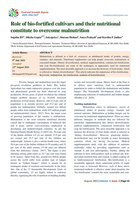 PDF Role Of Bio Fortified Cultivars And Their Nutritional Constitute