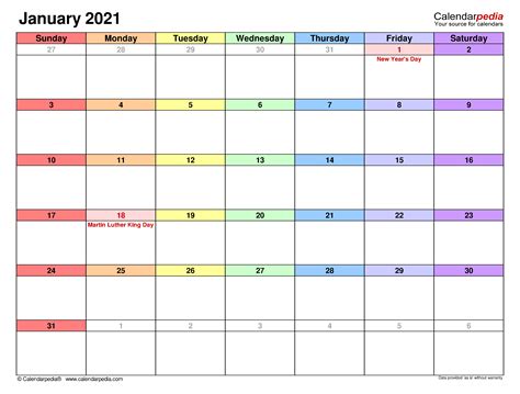 √ Free Printable Monthly Calendar January 2021 Calendar Template