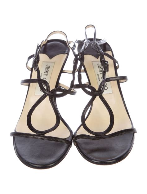 Black Leather Jimmy Choo Multistrap Sandals With Covered Heels And Buckle Closures At Ankles