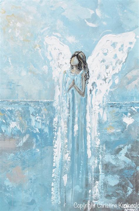Giclee Print Abstract Angel Painting Blue White Guardian Angel Home