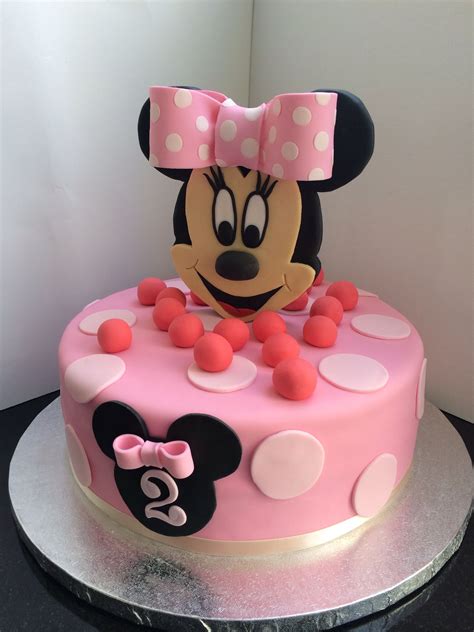 Minnie Mouse Cake Pink Single Tier Polka Dot 2nd Birthday Party