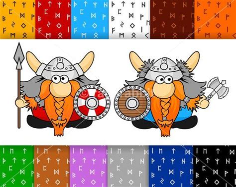Two Cartoon Viking Cows With Shields And Swords