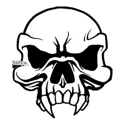 Angry Skull Face With Large Fangs Skull White Vinyl Decal