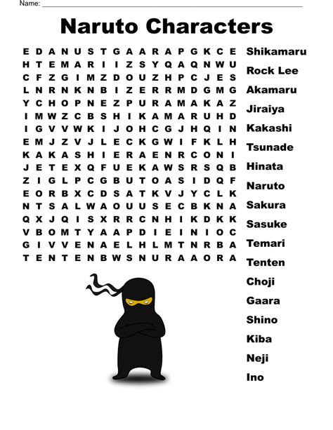 Naruto Characters Word Search Wordmint