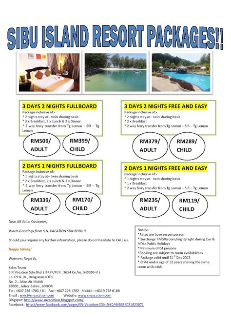 Snvacation Sdn Bhd Sibu Island 2013 Packages