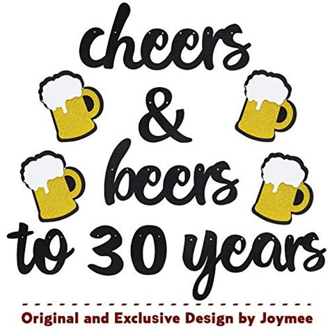 Joymee Cheers And Beers To 30 Years Black Glitter Banner For 30th