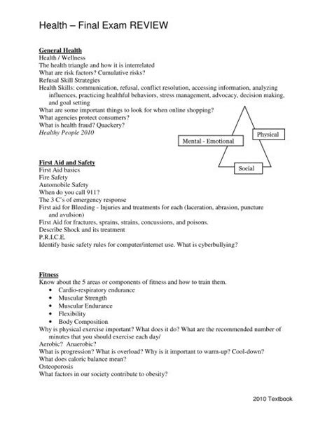 Health Final Exam Review Sheet
