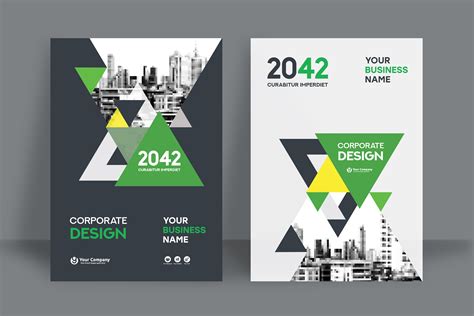 Green Triangular City Background Business Book Cover Design Template