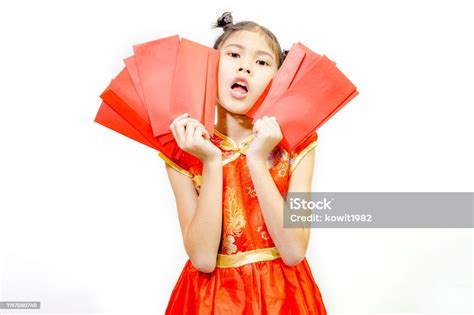 Happy Chinese New Yearasian Girls Showing Red Envelopes For Chinese New