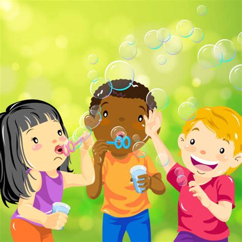 Kids Blowing Bubbles Cartoon Illustrations Royalty Free Vector