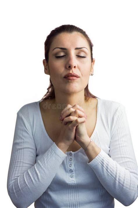 Beautiful Woman Praying With Joining Hands And Eyes Closed Stock Image